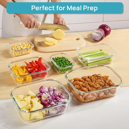 18-Piece Glass Meal Prep Containers with Airtight Lids, BPA-Free & Leakproof
