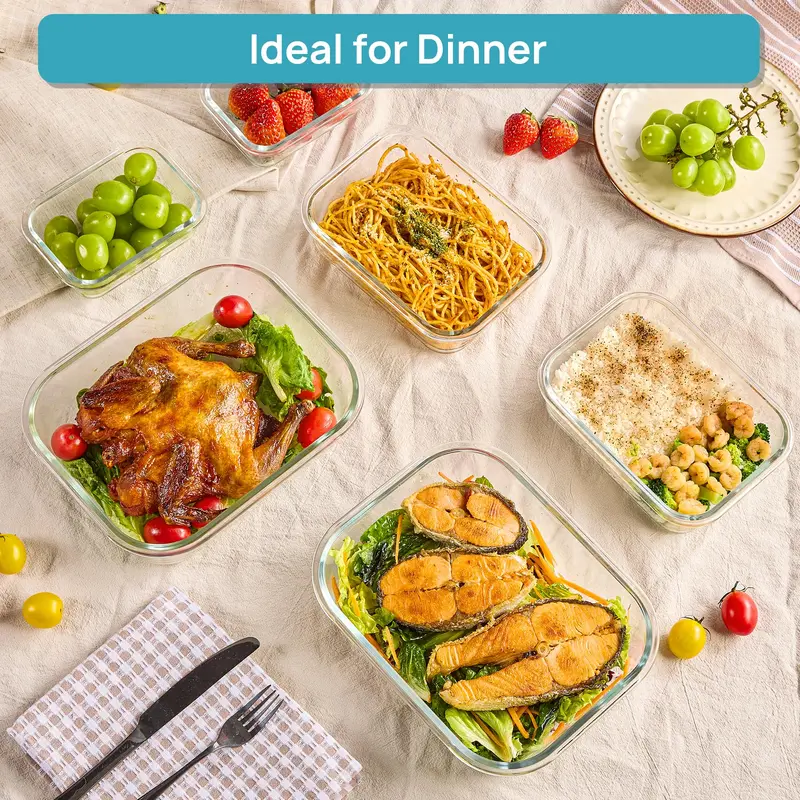 18-Piece Glass Meal Prep Containers with Airtight Lids, BPA-Free & Leakproof